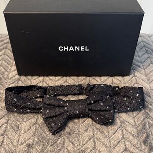 CHANEL Black Patterned Bow Tie